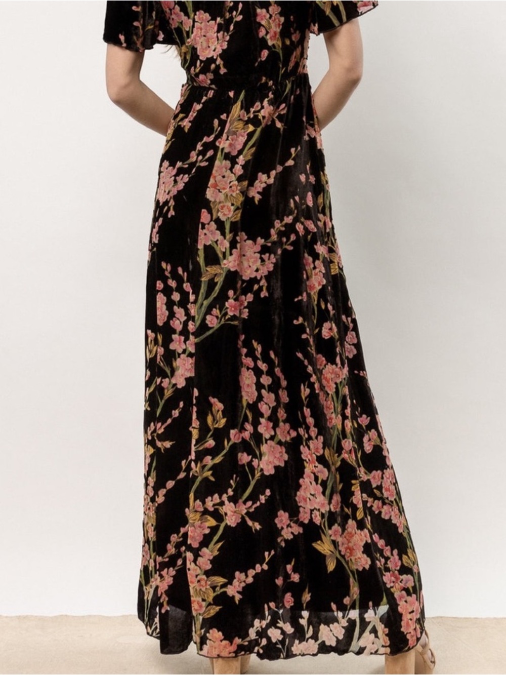 Women’s Bohme Jada Velvet Floral Maxi Dress Black Size S - Picture 3 of 8
